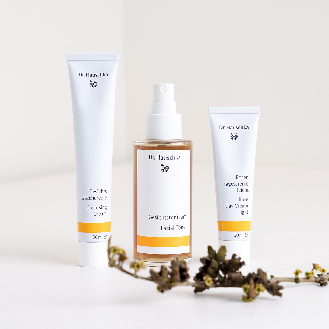Gesichtswaschcreme, Gesichtstonikum und Rosen Tagescreme leicht von Dr. Hauschka Naturkosmetik